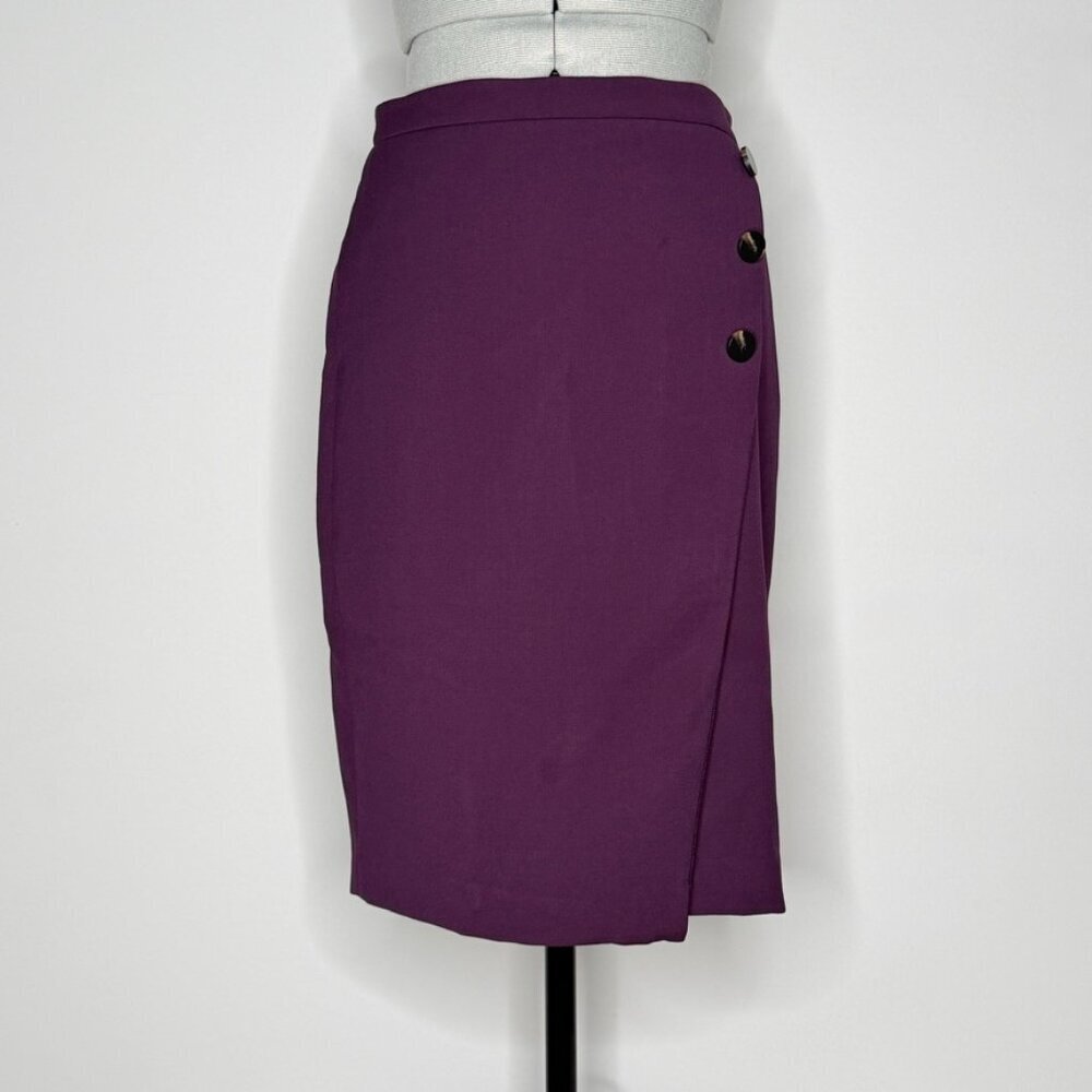 Ann Taylor Purple Wrap Front Pencil Skirt with Button Detail